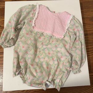 Cecil and Lou Baby Girls Floral Long Sleeve Bubble Romper with Pink Bib